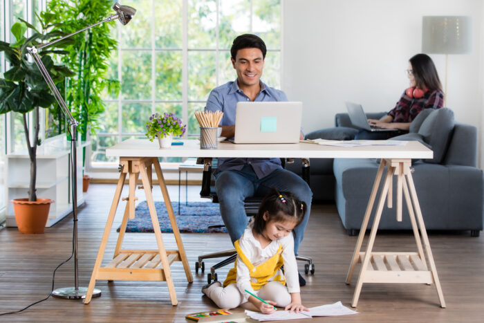 family working from home