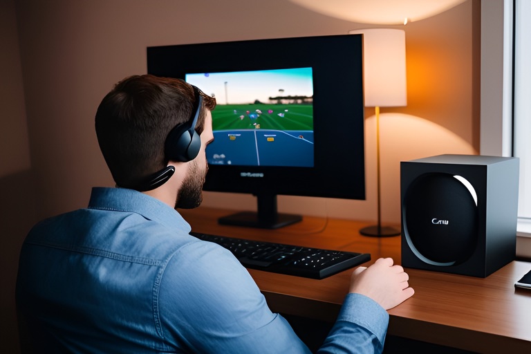 Man sitting at his computer screen playing games and watching a video