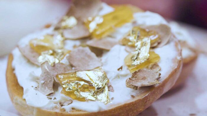 Gold leaf on a Westin Hotel Bagel