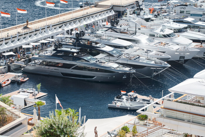 a lot of luxury yachts at the famous motorboat exhibition in the principality, the most expensive boats for the richest people around the world, yacht brokers