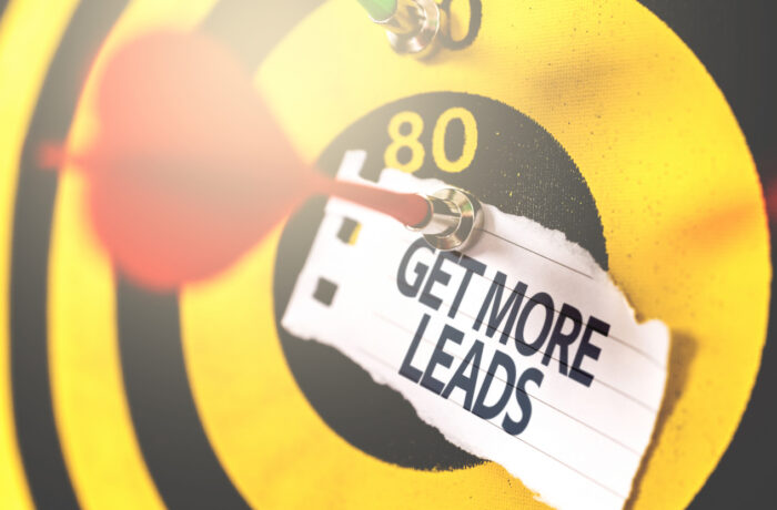 "get more leads" as a bullseye on a dart board