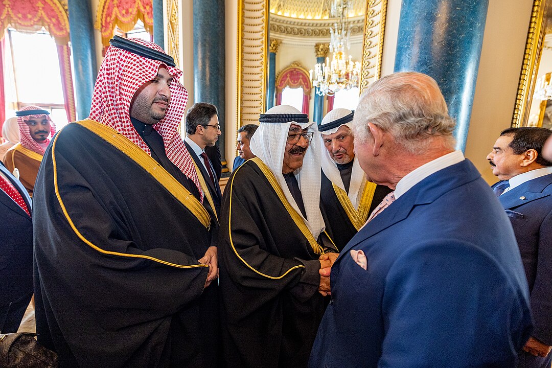 LONDON- UK- 5th May 2023. HM King Charles III accompanied by other members of the royal family hosts a reception at Buckingham Palace for the Heads of State and other visiting dignitaries who are due to attend tomorrows Coronation.
