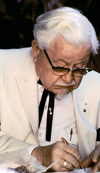 Kentucky Colonel Harland Sanders in the 1970s, in character