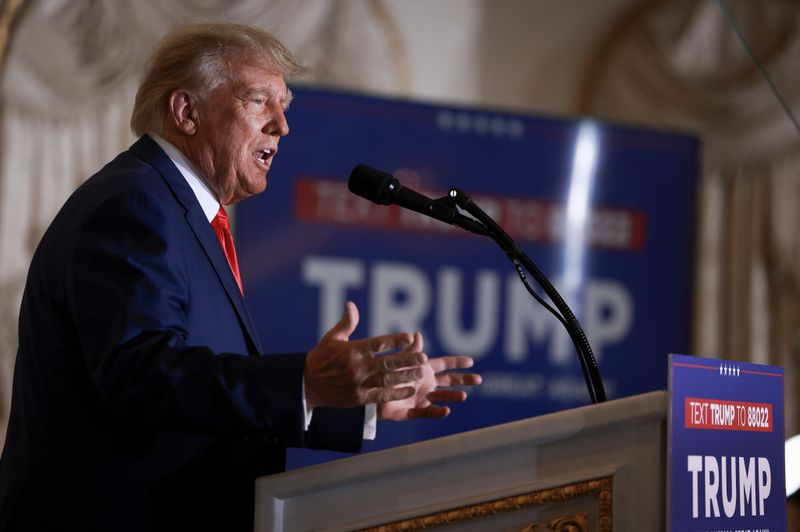 Former U.S. President Donald Trump speaks during an event at Mar-a-Lago April 4, 2023.