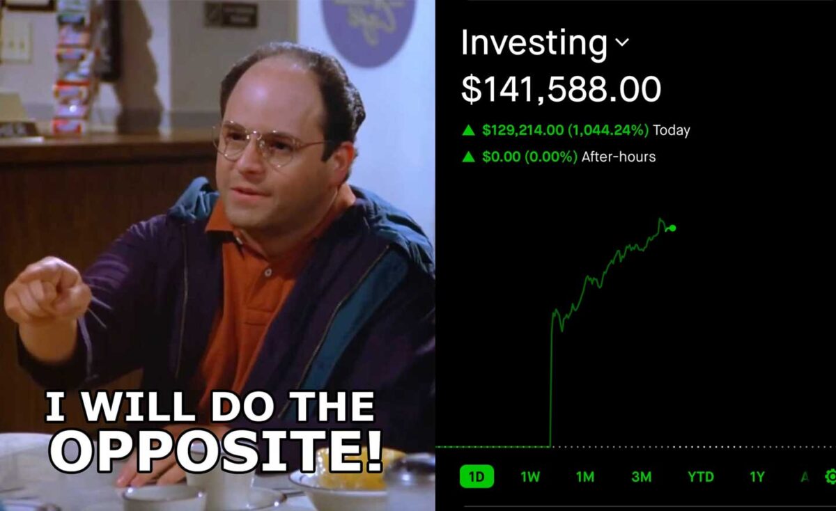 George Costanza saying i will do the opposite and a screenshot of options returns