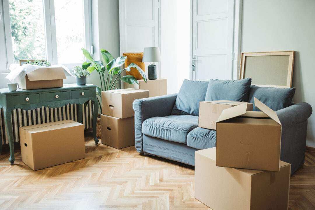 moving boxes in a living room