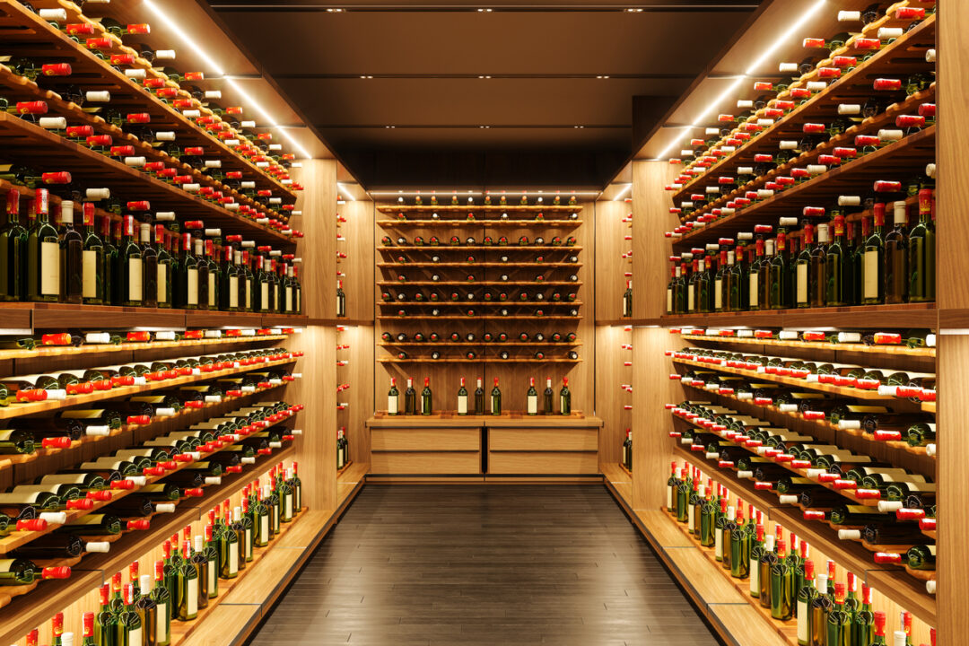 Liquor Store With Wine Bottles On Shelves