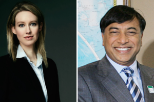 Billionaires Elizabeth Holmes and Lakshmi Mittal