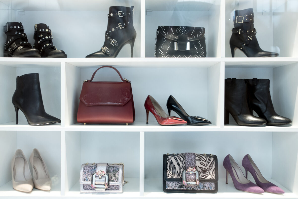 Woman Elegant High Heel Shoes in Store Display Window