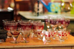 A group of glasses on a table
