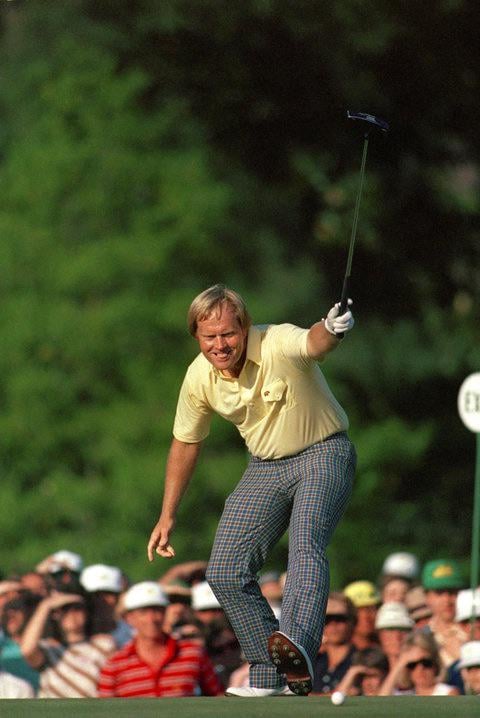 Jack Nicklaus wearing a yellow polo playing golf