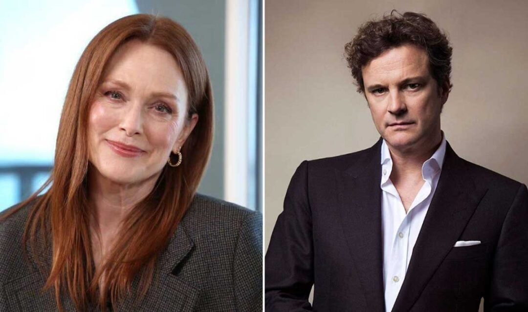 A woman with long red hair and a gentle smile is wearing a dark blazer on the left; on the right, a man with curly brown hair in a dark suit stands against a neutral background.