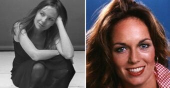 A split image: on the left, a woman sits thoughtfully with her head resting on her hand in a black-and-white photo; on the right, a color close-up of the same woman smiling.