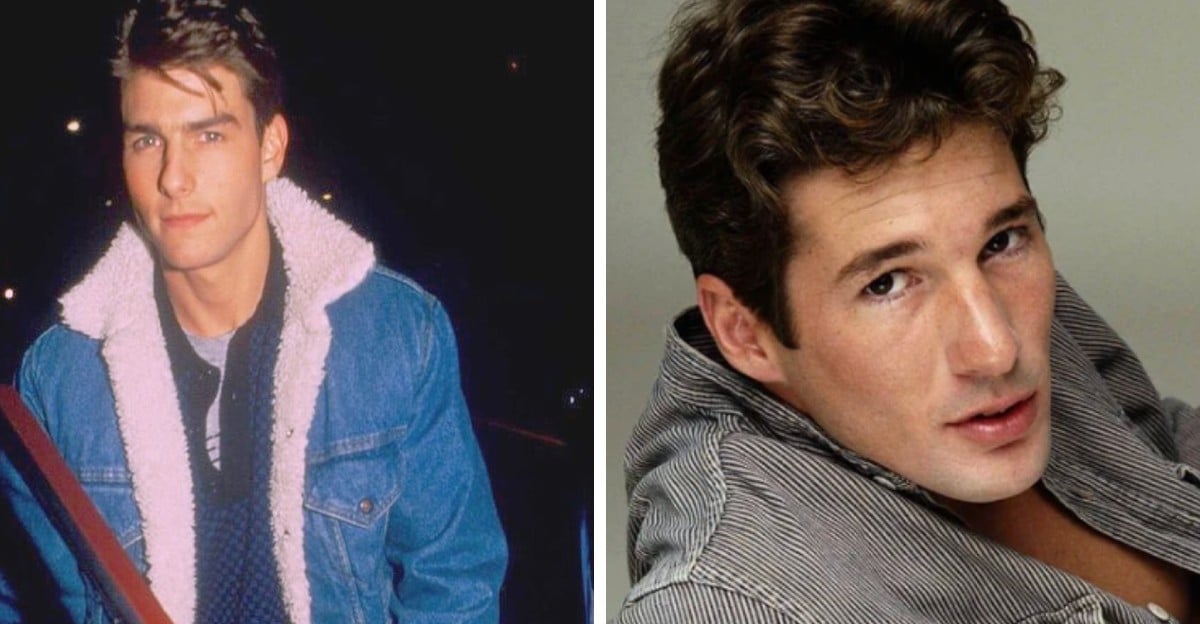 Side-by-side photos of two young men with dark hair; one wearing a denim jacket with a shearling collar, the other reclining and wearing a gray striped shirt, both looking towards the camera.