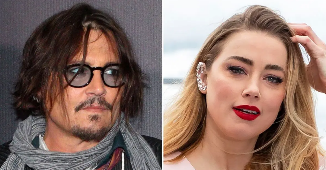 A split image shows a man with shoulder-length brown hair, glasses, a goatee, and a scarf on the left, and a woman with long blonde hair, red lipstick, and a jeweled ear cuff on the right.