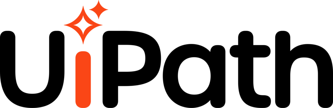 The UiPath logo features the word "UiPath" in bold black letters, with the "i" and two sparkling star icons in orange, highlighting the "i" in the brand name.