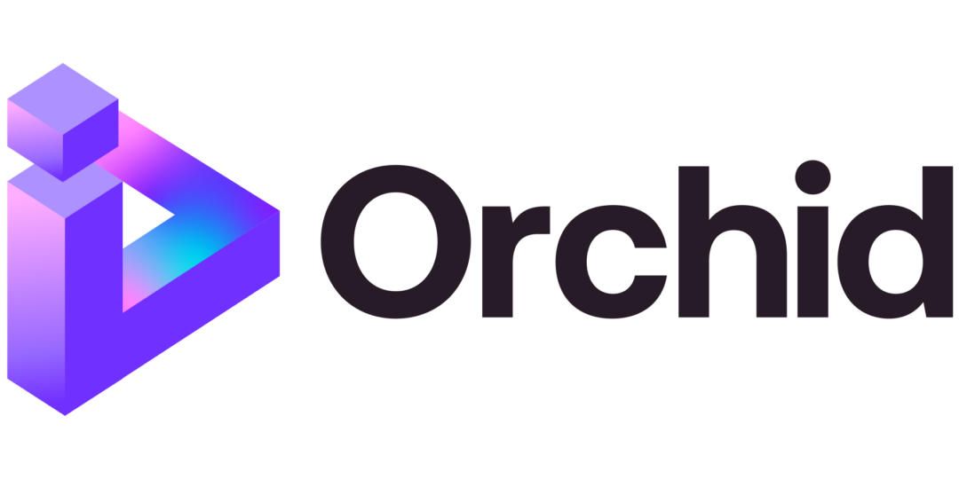 Logo for "Orchid" featuring a stylized, three-dimensional purple and blue geometric shape to the left of the word "Orchid" written in bold, black letters on a white background.