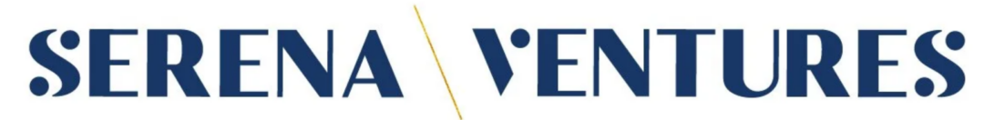 The image displays the "Serena Ventures" logo with the words in bold, dark blue uppercase letters and a diagonal gold line separating "Serena" and "Ventures.