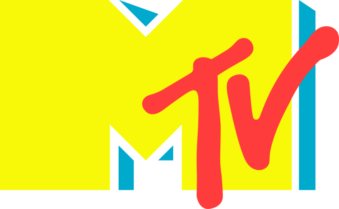 MTV logo with a large, bold yellow "M" and a red, graffiti-style "TV" overlapping it. Blue and white accents are visible around the edges of the "M" on a plain background.