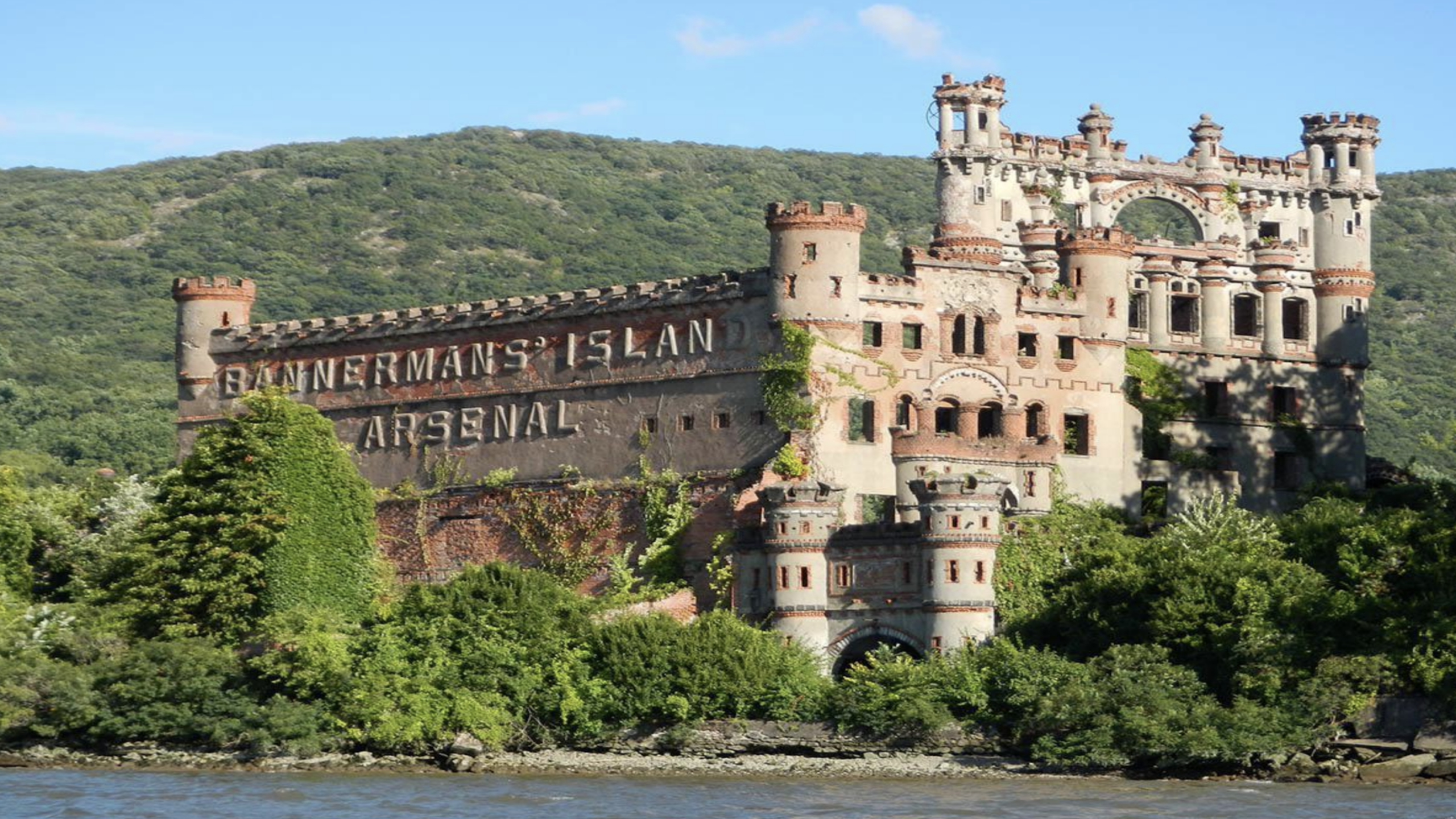 Abandoned Bannerman Castle ruins on island in Hudson River New York