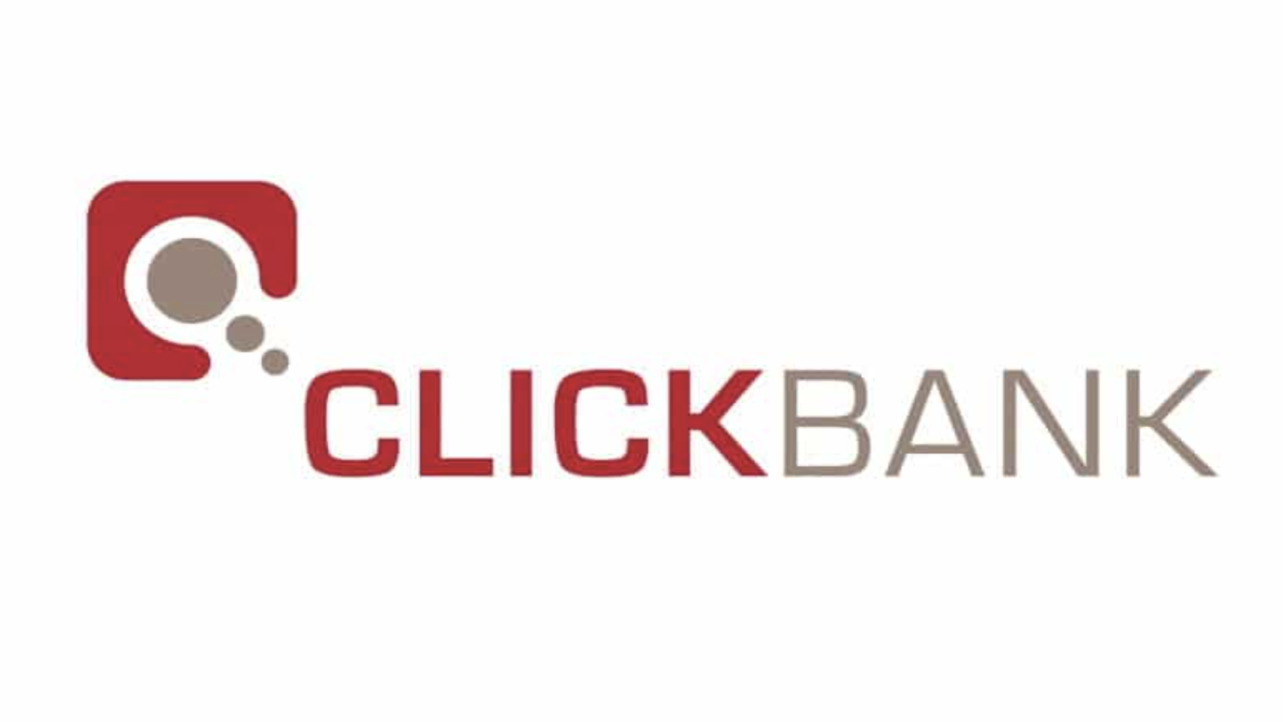 ClickBank logo with a red and gray icon on the left, resembling a stylized letter "C" with circles, and the word "CLICKBANK" in bold red and gray letters to the right.