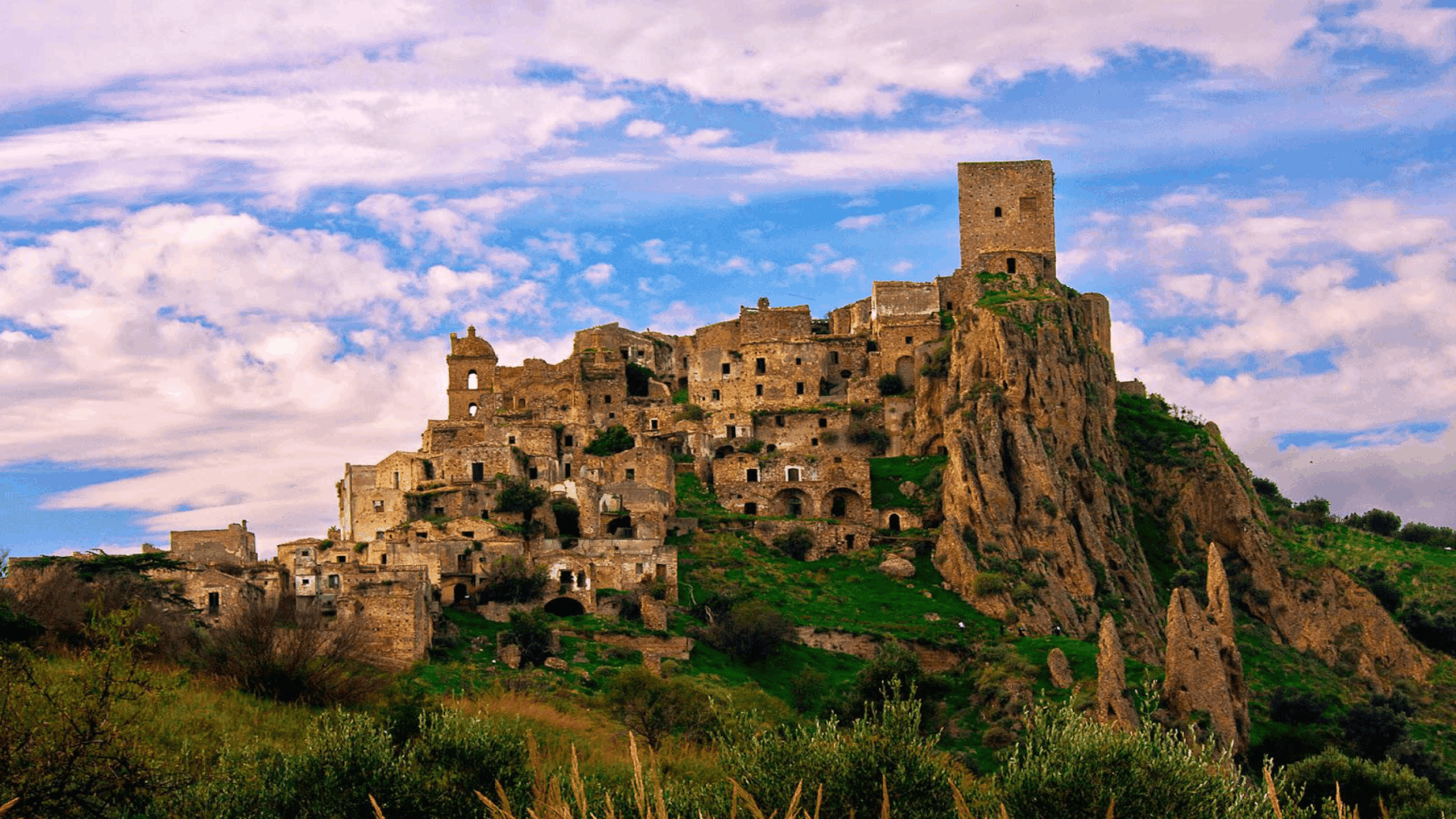 Abandoned Craco hill town in Italy with old buildings and narrow streets