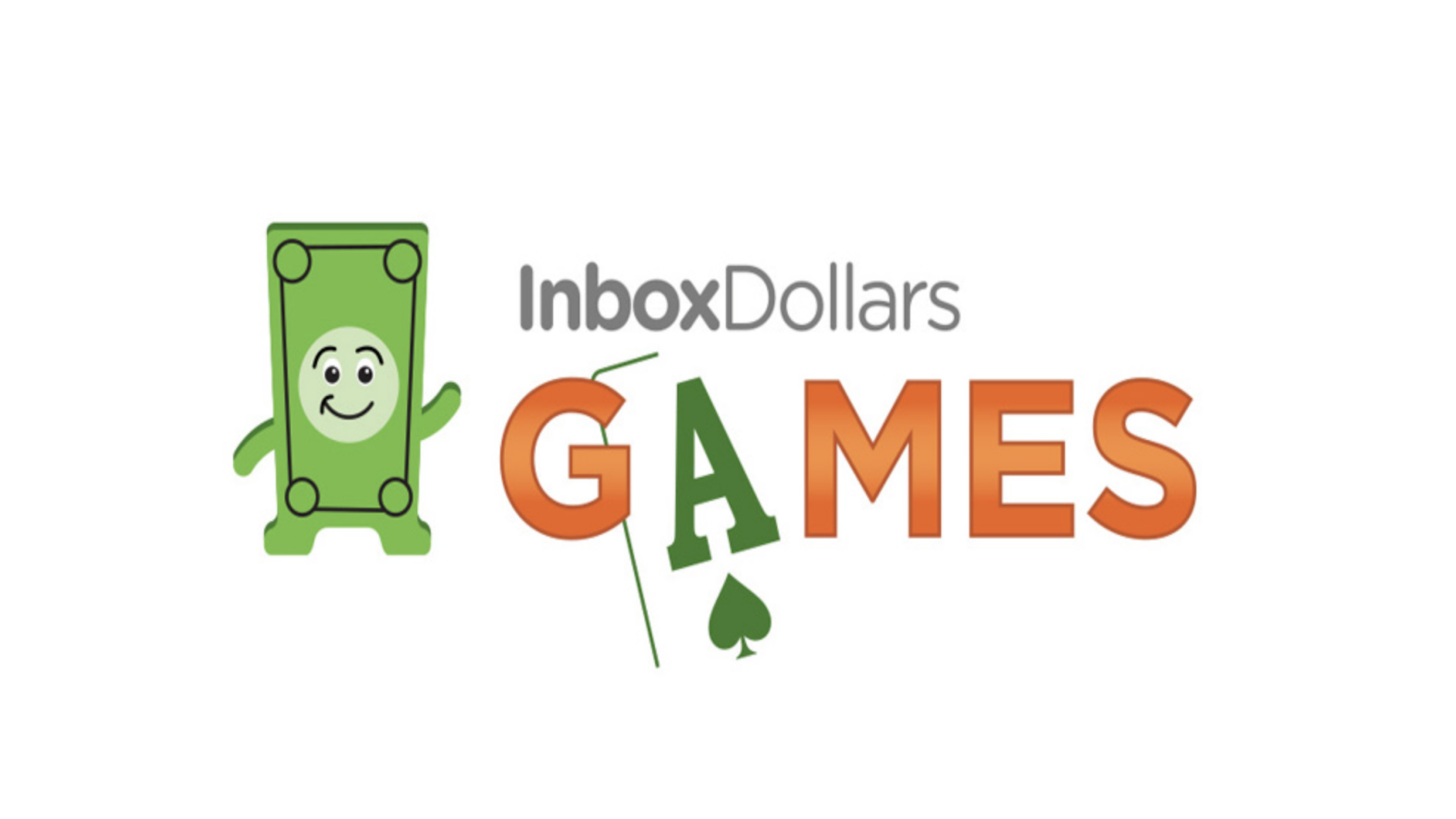 Logo for InboxDollars Games featuring a smiling cartoon dollar bill character waving and the word "GAMES" in orange, with the "A" stylized as a green spade symbol.