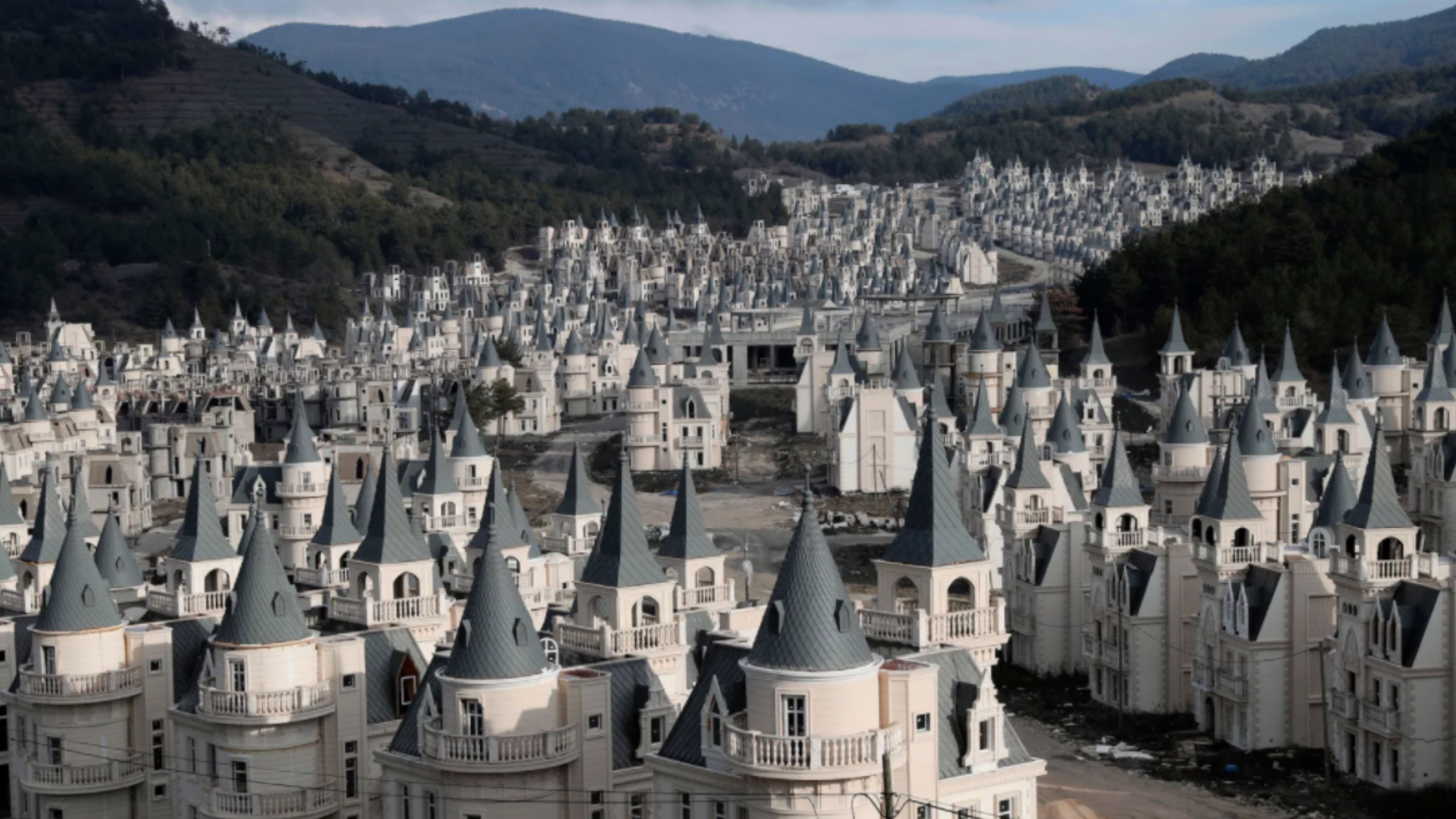 Abandoned Kayaköy village in Turkey with empty stone houses