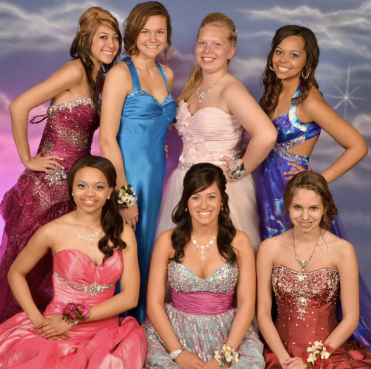 2000s prom photos with reflective satin fabric and shine