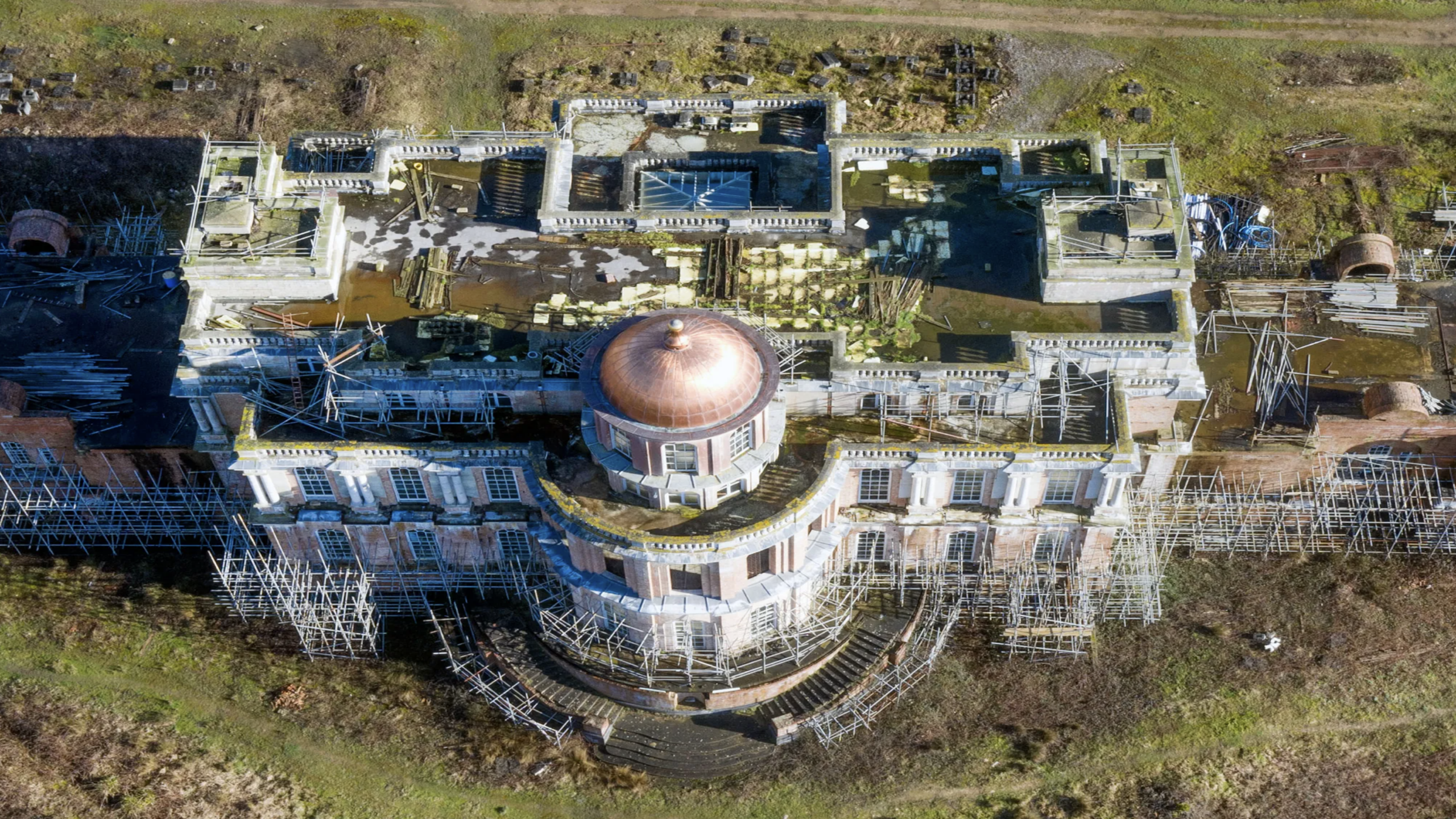Abandoned Hamilton Palace estate in England with decaying architecture
