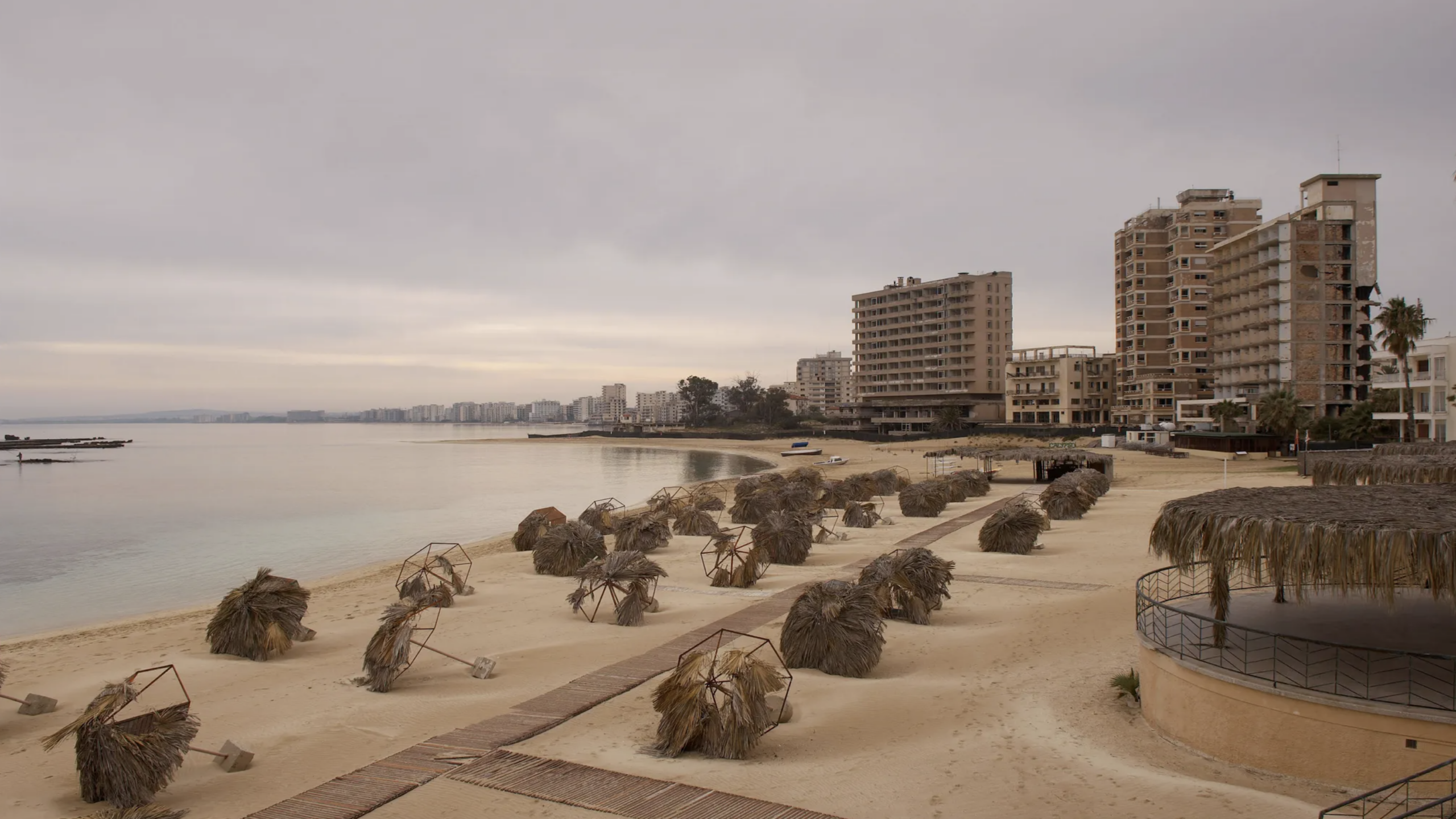 Abandoned Varosha beach resort in Cyprus with empty hotels near sea