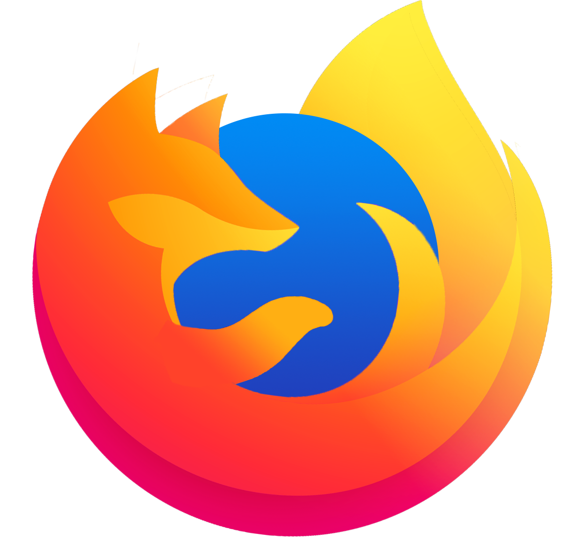 The image shows the Firefox logo, featuring an orange fox wrapped around a blue globe, with gradients of orange, yellow, and red forming the fox and tail.