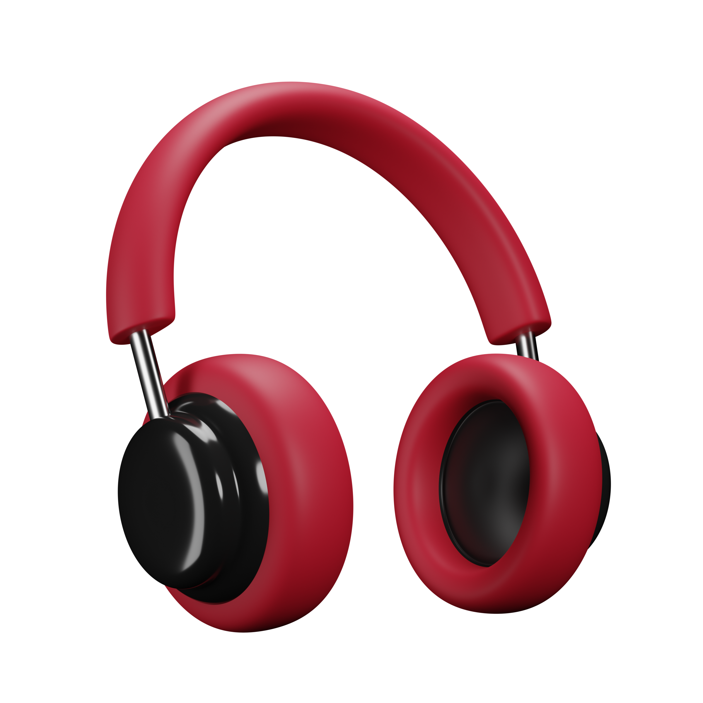 A pair of red and black over-ear headphones with a curved headband, displayed on a plain white background.
