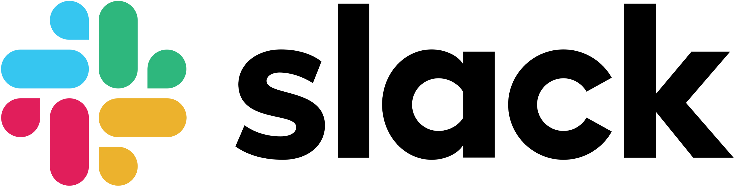 Slack logo with a colorful hashtag symbol on the left and the word “slack” in bold, black lowercase letters on the right.