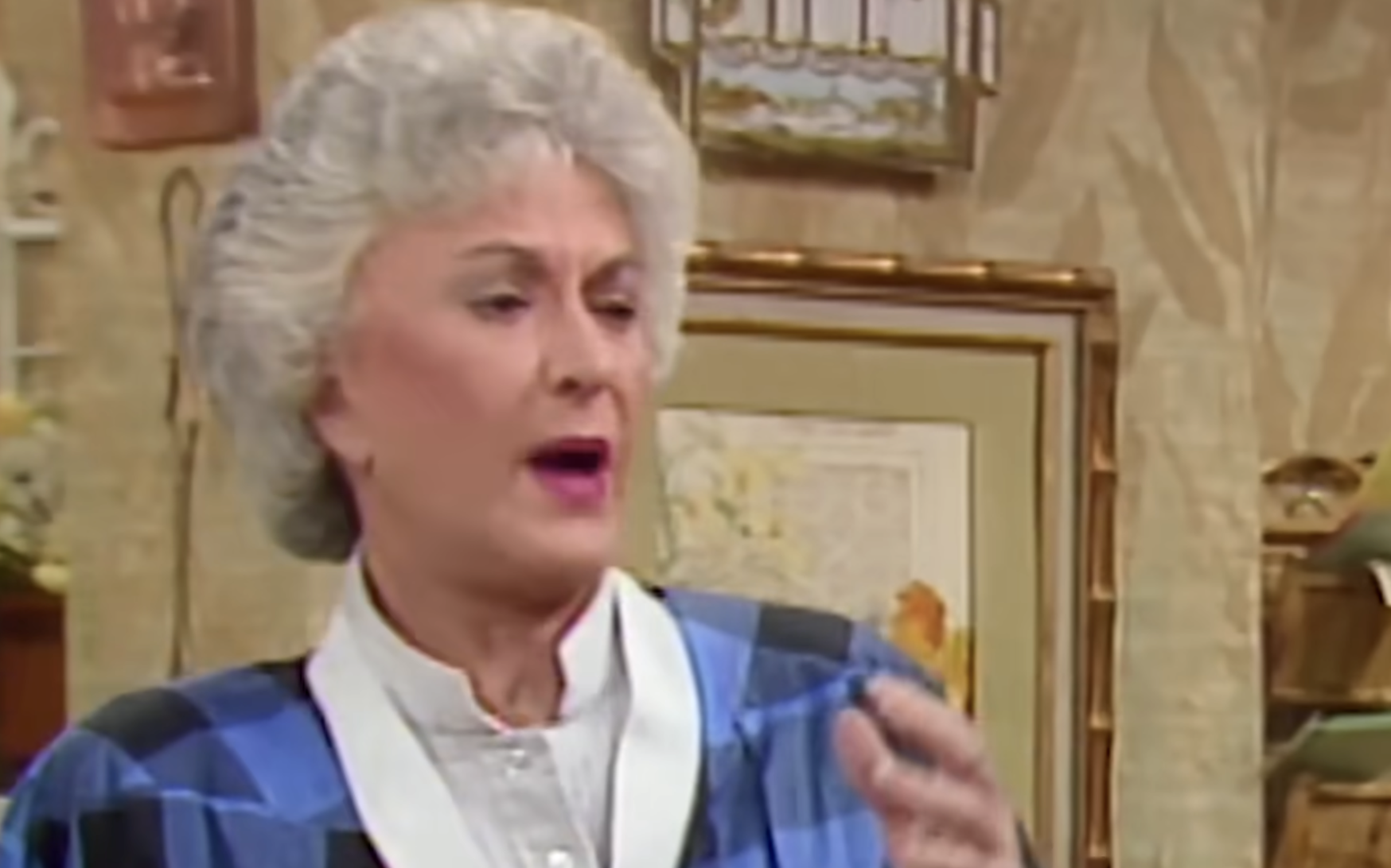 Bea Arthur as Dorothy Zbornak from The Golden Girls speaking with a serious expression.
