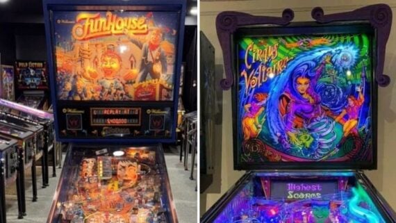 Two pinball machines, Funhouse and Circus Voltaire, displayed side-by-side.